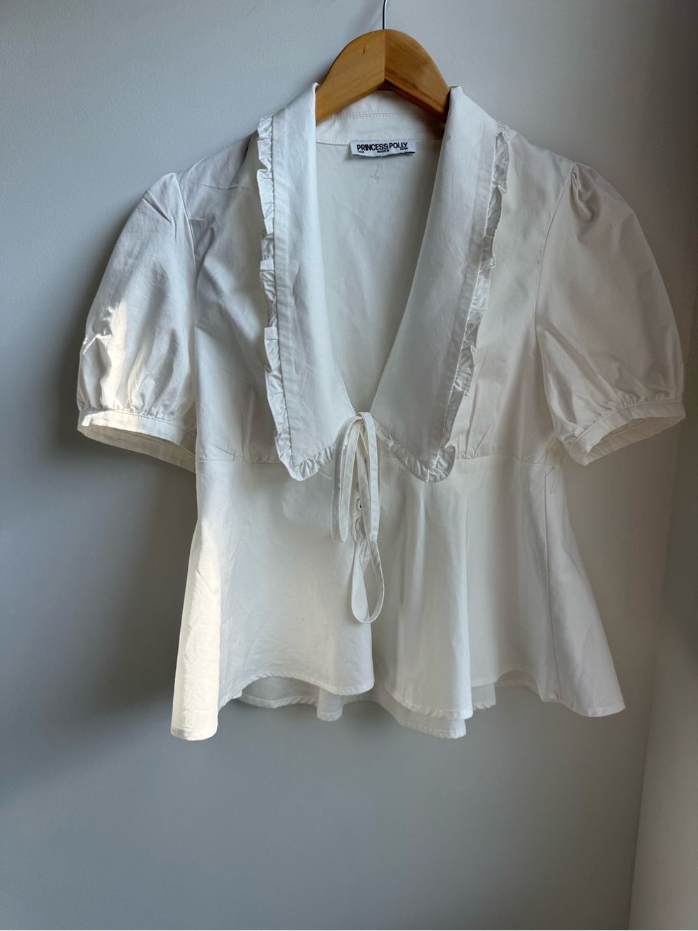 Princess Polly White Ruffle Tie-Front Peplum Blouse